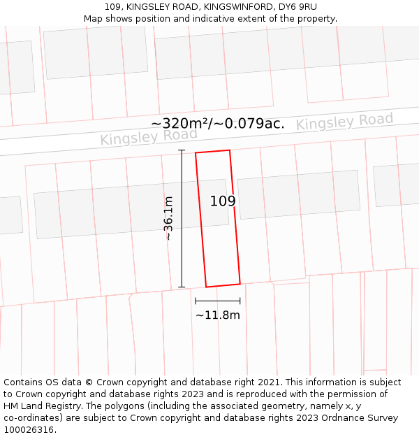 109, KINGSLEY ROAD, KINGSWINFORD, DY6 9RU: Plot and title map