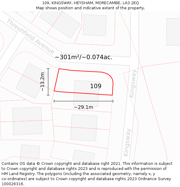 109, KINGSWAY, HEYSHAM, MORECAMBE, LA3 2EQ: Plot and title map