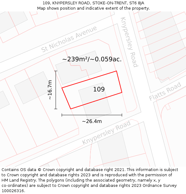 109, KNYPERSLEY ROAD, STOKE-ON-TRENT, ST6 8JA: Plot and title map