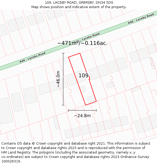 109, LACEBY ROAD, GRIMSBY, DN34 5DS: Plot and title map