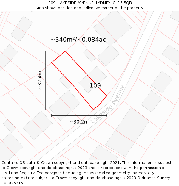 109, LAKESIDE AVENUE, LYDNEY, GL15 5QB: Plot and title map