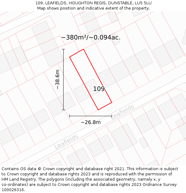 109, LEAFIELDS, HOUGHTON REGIS, DUNSTABLE, LU5 5LU: Plot and title map