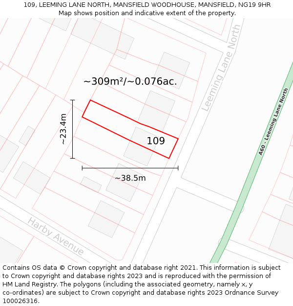 109, LEEMING LANE NORTH, MANSFIELD WOODHOUSE, MANSFIELD, NG19 9HR: Plot and title map