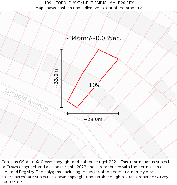 109, LEOPOLD AVENUE, BIRMINGHAM, B20 1EX: Plot and title map