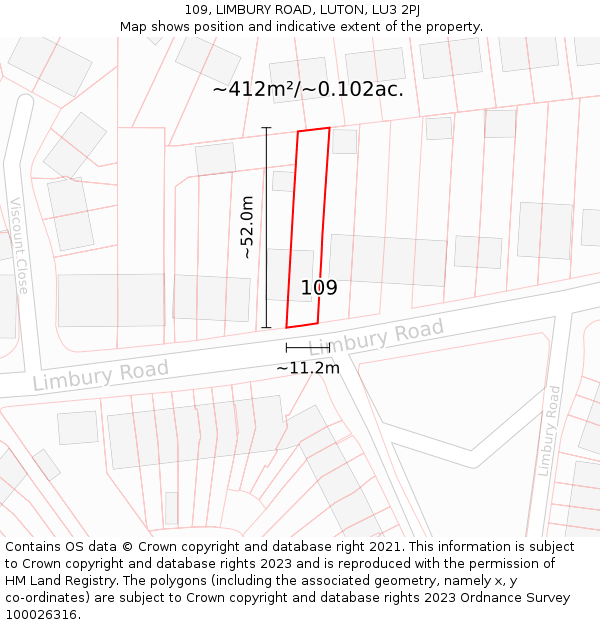 109, LIMBURY ROAD, LUTON, LU3 2PJ: Plot and title map