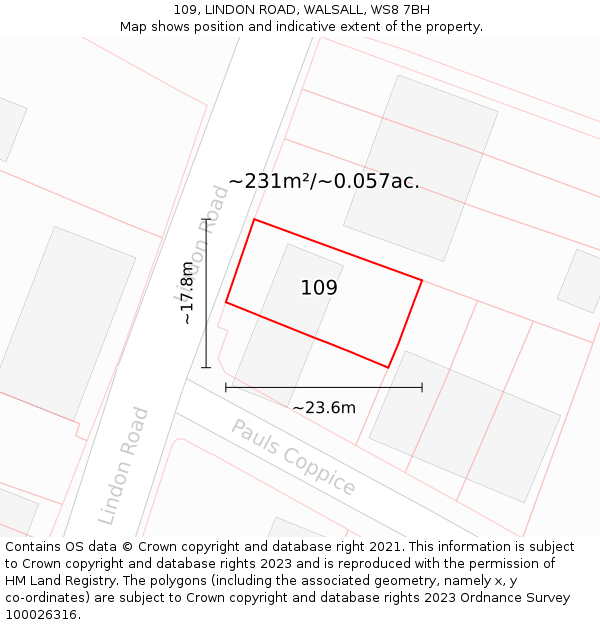 109, LINDON ROAD, WALSALL, WS8 7BH: Plot and title map