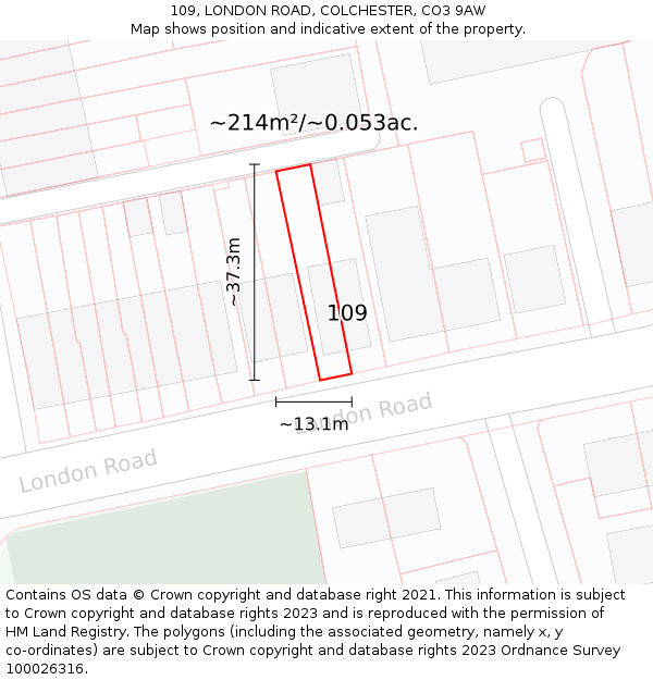 109, LONDON ROAD, COLCHESTER, CO3 9AW: Plot and title map