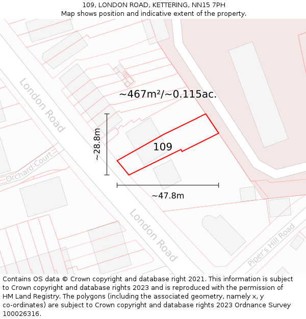 109, LONDON ROAD, KETTERING, NN15 7PH: Plot and title map