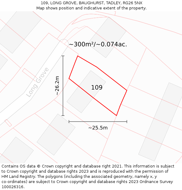 109, LONG GROVE, BAUGHURST, TADLEY, RG26 5NX: Plot and title map