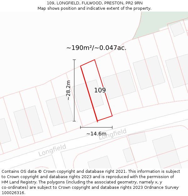 109, LONGFIELD, FULWOOD, PRESTON, PR2 9RN: Plot and title map