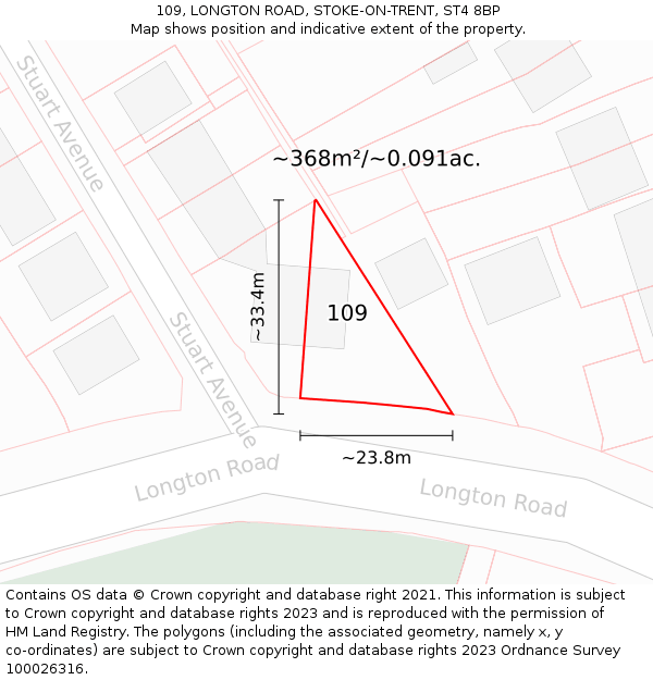 109, LONGTON ROAD, STOKE-ON-TRENT, ST4 8BP: Plot and title map