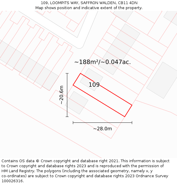 109, LOOMPITS WAY, SAFFRON WALDEN, CB11 4DN: Plot and title map