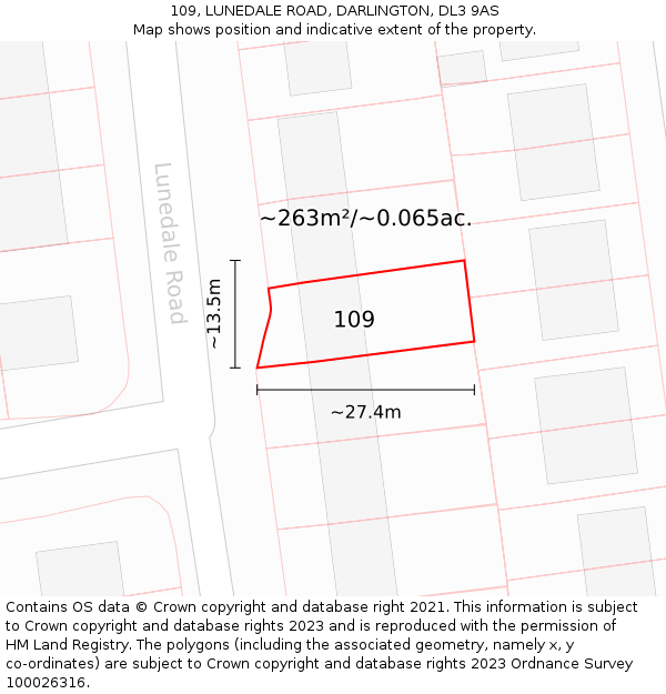 109, LUNEDALE ROAD, DARLINGTON, DL3 9AS: Plot and title map