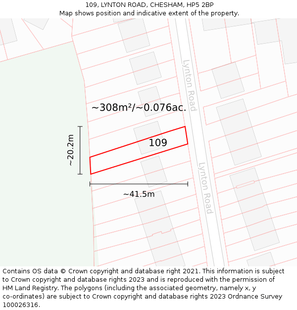 109, LYNTON ROAD, CHESHAM, HP5 2BP: Plot and title map