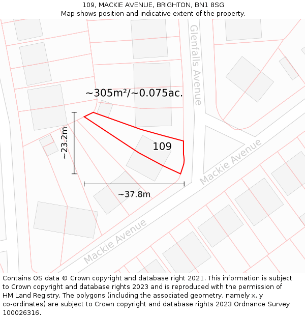 109, MACKIE AVENUE, BRIGHTON, BN1 8SG: Plot and title map