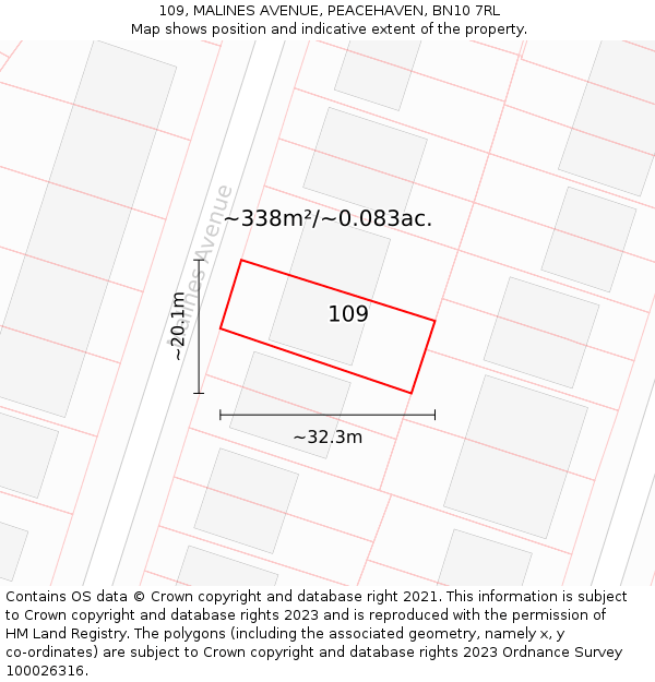 109, MALINES AVENUE, PEACEHAVEN, BN10 7RL: Plot and title map