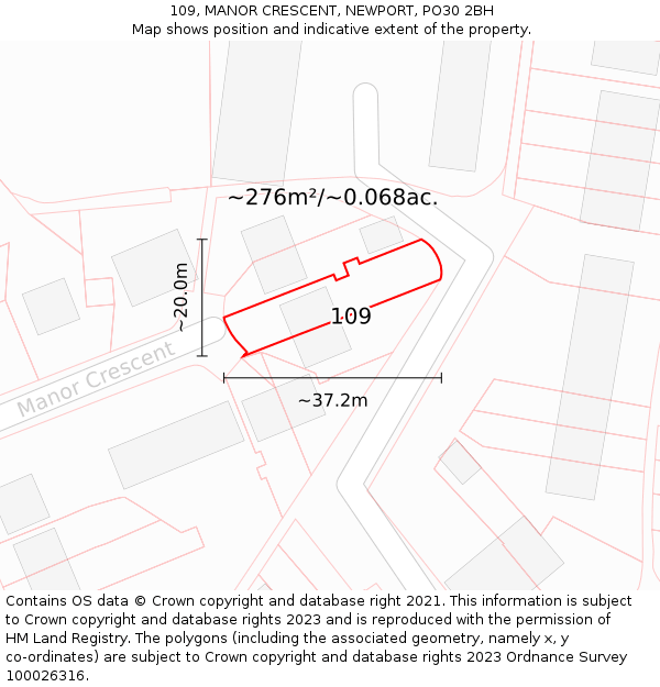 109, MANOR CRESCENT, NEWPORT, PO30 2BH: Plot and title map