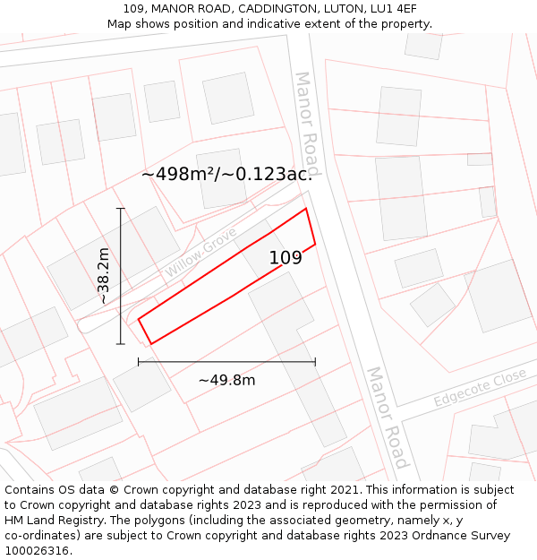 109, MANOR ROAD, CADDINGTON, LUTON, LU1 4EF: Plot and title map