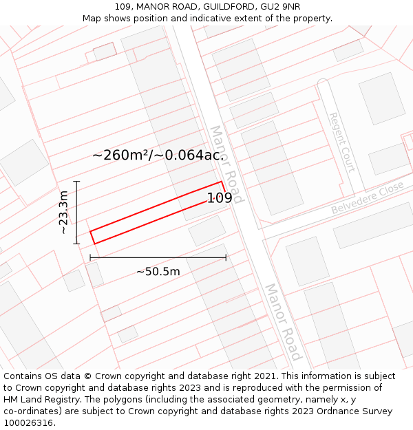 109, MANOR ROAD, GUILDFORD, GU2 9NR: Plot and title map