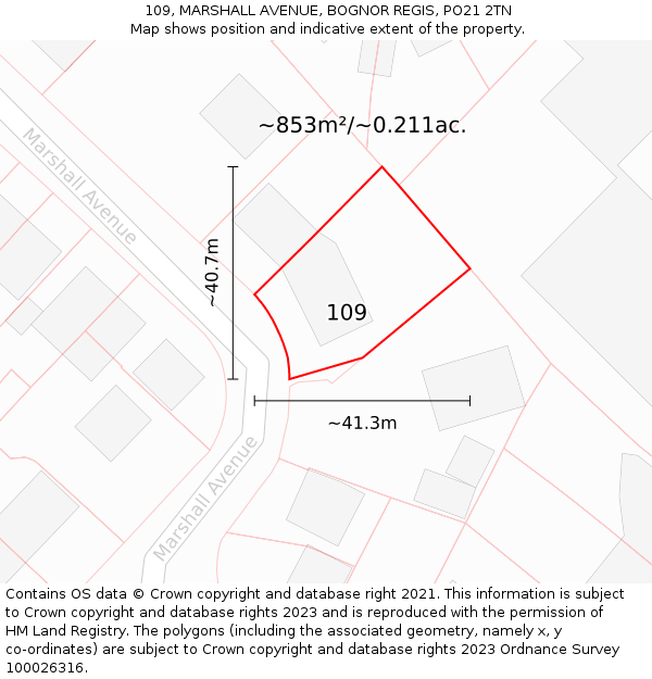 109, MARSHALL AVENUE, BOGNOR REGIS, PO21 2TN: Plot and title map