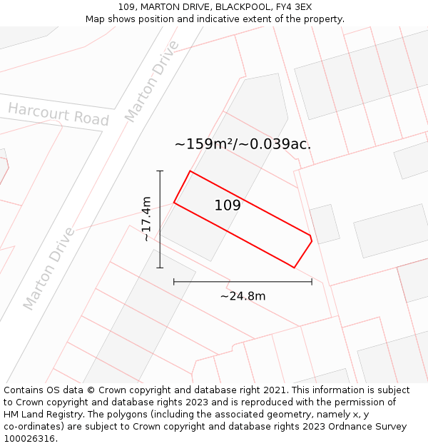 109, MARTON DRIVE, BLACKPOOL, FY4 3EX: Plot and title map