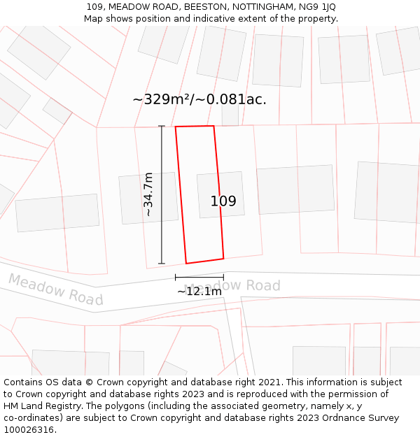 109, MEADOW ROAD, BEESTON, NOTTINGHAM, NG9 1JQ: Plot and title map