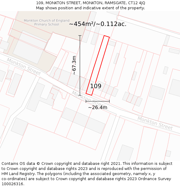 109, MONKTON STREET, MONKTON, RAMSGATE, CT12 4JQ: Plot and title map