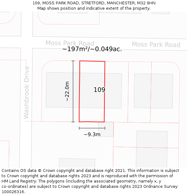 109, MOSS PARK ROAD, STRETFORD, MANCHESTER, M32 9HN: Plot and title map