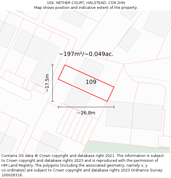 109, NETHER COURT, HALSTEAD, CO9 2HN: Plot and title map