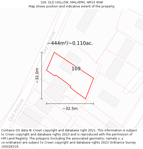 109, OLD HOLLOW, MALVERN, WR14 4NW: Plot and title map