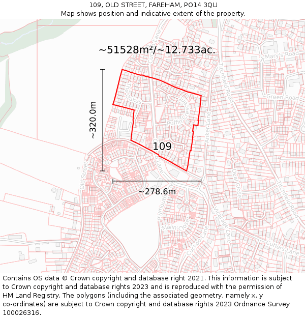 109, OLD STREET, FAREHAM, PO14 3QU: Plot and title map