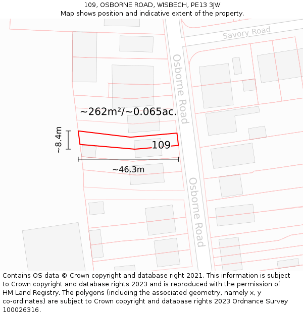 109, OSBORNE ROAD, WISBECH, PE13 3JW: Plot and title map