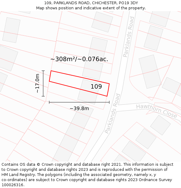 109, PARKLANDS ROAD, CHICHESTER, PO19 3DY: Plot and title map