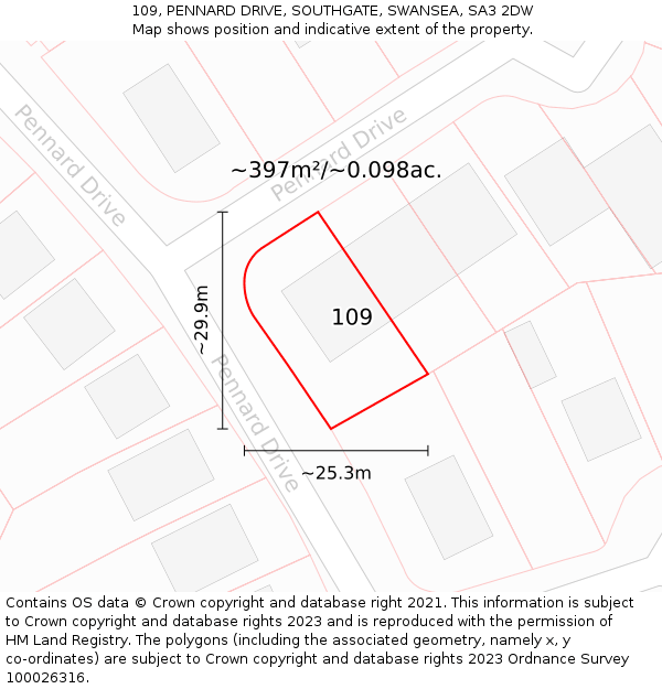 109, PENNARD DRIVE, SOUTHGATE, SWANSEA, SA3 2DW: Plot and title map