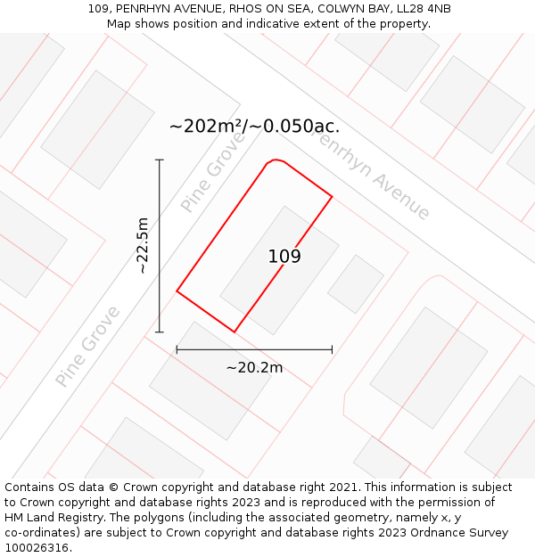 109, PENRHYN AVENUE, RHOS ON SEA, COLWYN BAY, LL28 4NB: Plot and title map