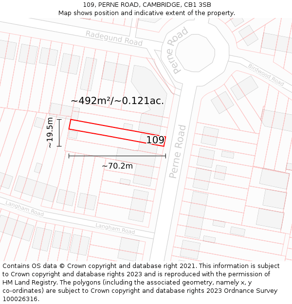 109, PERNE ROAD, CAMBRIDGE, CB1 3SB: Plot and title map