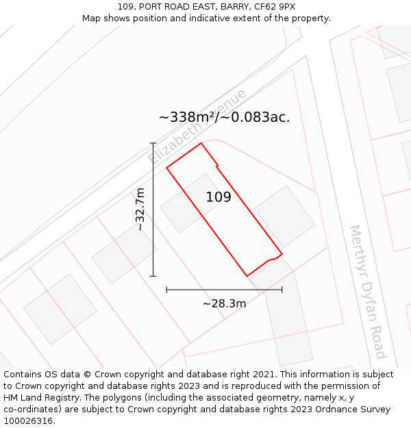 109, PORT ROAD EAST, BARRY, CF62 9PX: Plot and title map