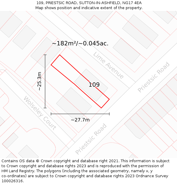 109, PRIESTSIC ROAD, SUTTON-IN-ASHFIELD, NG17 4EA: Plot and title map