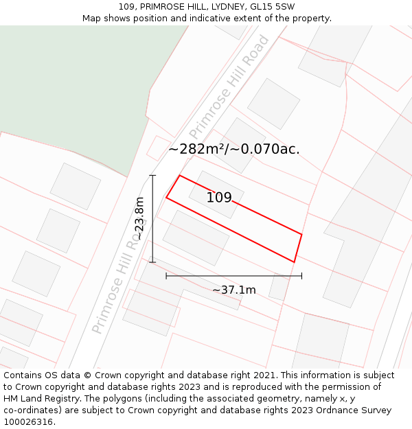 109, PRIMROSE HILL, LYDNEY, GL15 5SW: Plot and title map