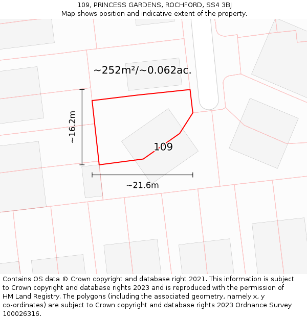 109, PRINCESS GARDENS, ROCHFORD, SS4 3BJ: Plot and title map