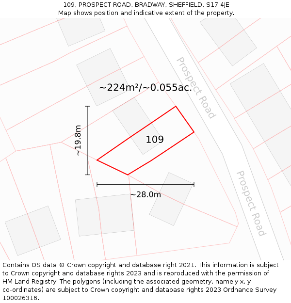 109, PROSPECT ROAD, BRADWAY, SHEFFIELD, S17 4JE: Plot and title map