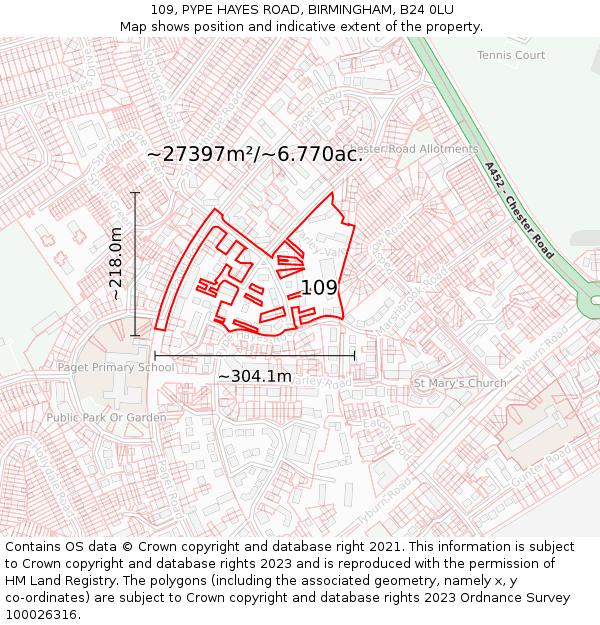 109, PYPE HAYES ROAD, BIRMINGHAM, B24 0LU: Plot and title map