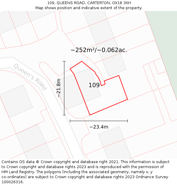 109, QUEENS ROAD, CARTERTON, OX18 3XH: Plot and title map