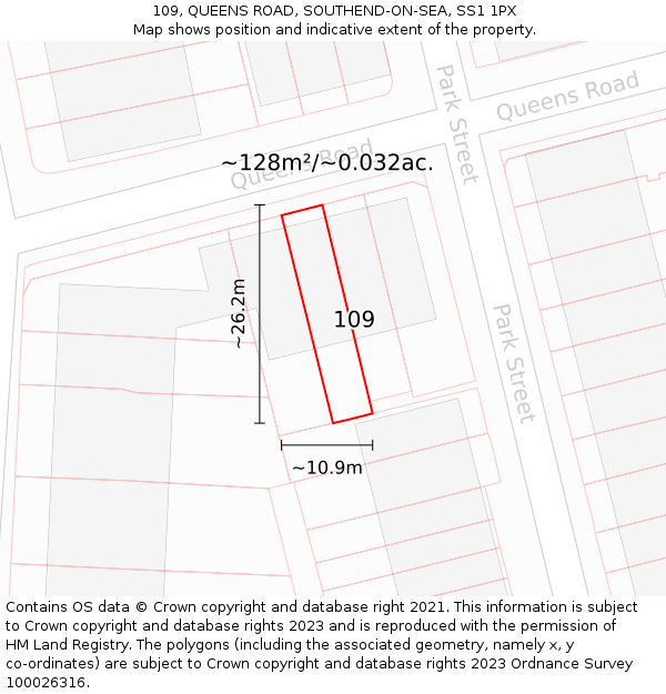 109, QUEENS ROAD, SOUTHEND-ON-SEA, SS1 1PX: Plot and title map