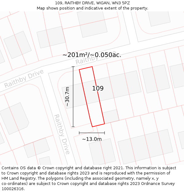 109, RAITHBY DRIVE, WIGAN, WN3 5PZ: Plot and title map