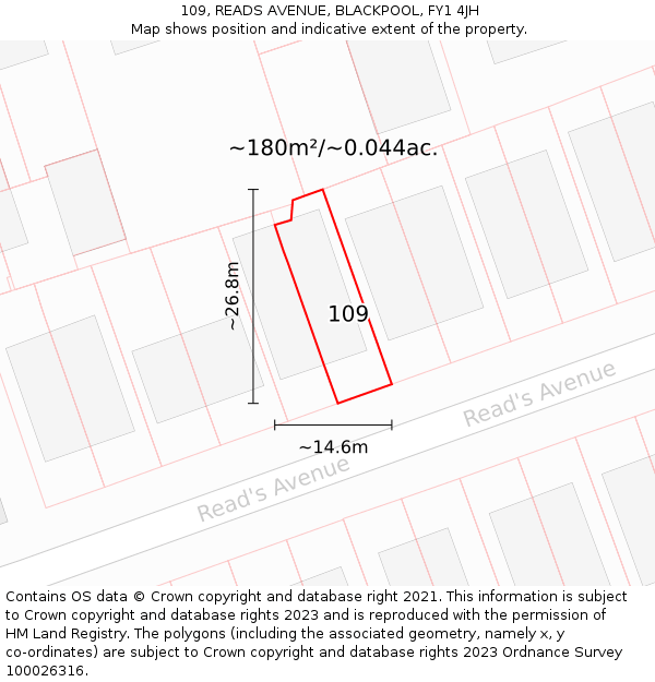 109, READS AVENUE, BLACKPOOL, FY1 4JH: Plot and title map