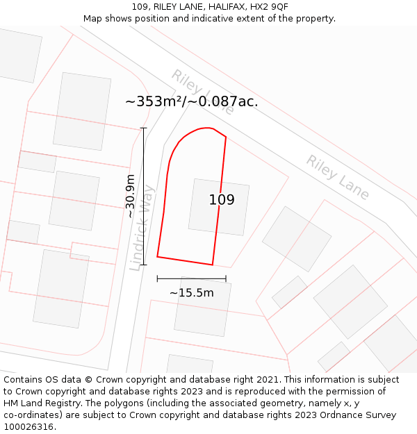 109, RILEY LANE, HALIFAX, HX2 9QF: Plot and title map