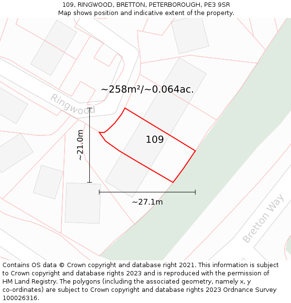 109, RINGWOOD, BRETTON, PETERBOROUGH, PE3 9SR: Plot and title map