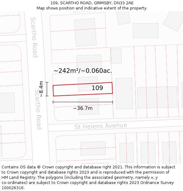 109, SCARTHO ROAD, GRIMSBY, DN33 2AE: Plot and title map