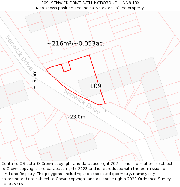 109, SENWICK DRIVE, WELLINGBOROUGH, NN8 1RX: Plot and title map